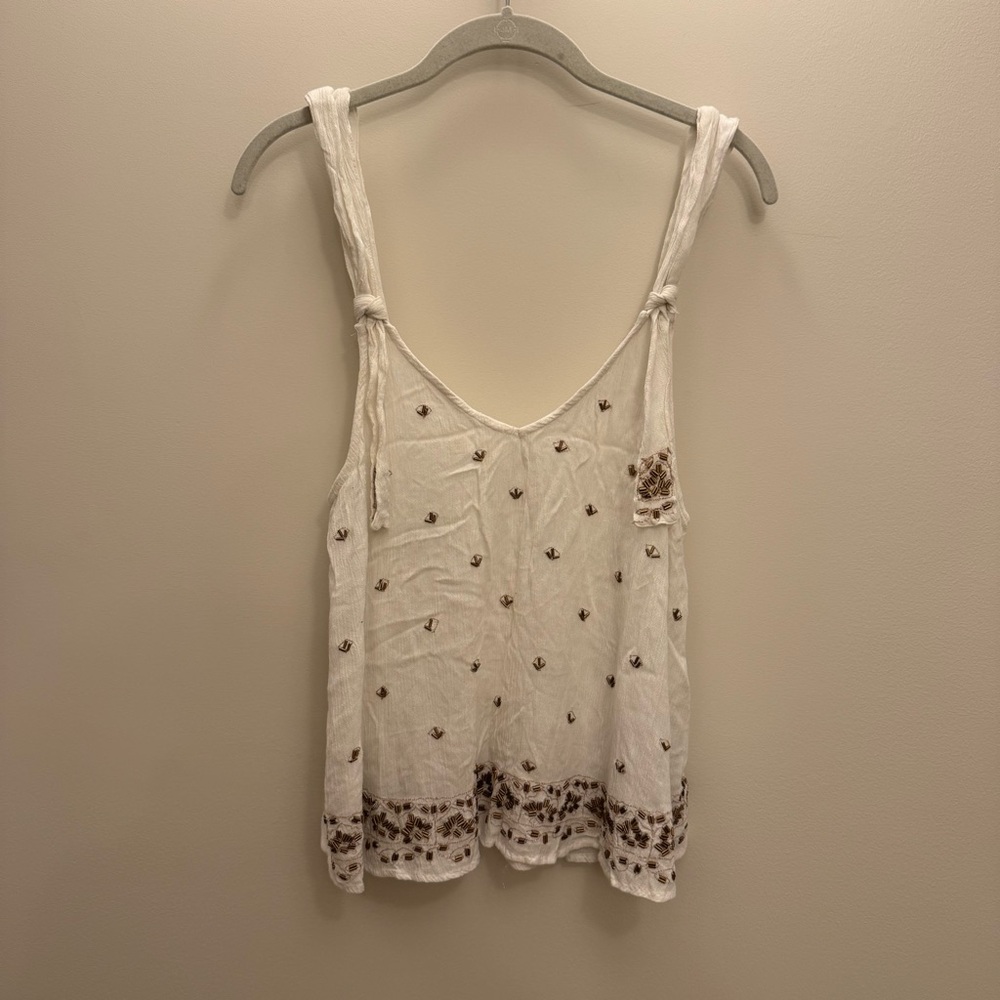 Free People White Beaded Shoulder Tie Tank top